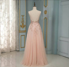 Prom Dress Short, Elegant Long A-line V-neck Sequins Tulle Backless Prom Dress