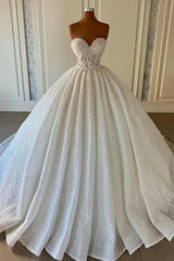 Wedding Dresses Classic Elegant, Elegant Long Ball Gown Sweetheart Sleeveless Sequined Tulle Lace Wedding Dresses