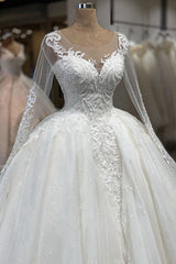 Wedding Dress Dress, Elegant Long Ball Gown Sweetheart Tulle Wedding Dress with Sleeves