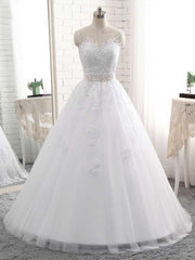 Wedding Dress Ball Gown, Elegant Long Ball Gown Tulle Lace-Up White Wedding Dresses