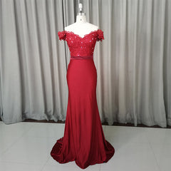 Prom Dress Pattern, Elegant Long Mermaid Spandex Off Shoulder Party Dress, Wine Red Bridesmaid Dress