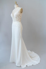 Wedding Dress Off The Shoulder, Elegant Long Mermaid V-neck Lace Backless Wedding Dress