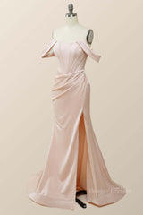 Party Dress Dames, Elegant Pink Off the Shoulder Mermaid Long Formal Gown