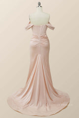 Party Dress Big Size, Elegant Pink Off the Shoulder Mermaid Long Formal Gown