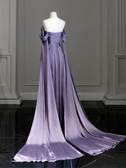 Couture Gown, Elegant Purple Satin Prom Dress, Draped Bodice Formal Party Dress