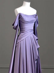 Dress Design, Elegant Purple Satin Prom Dress, Draped Bodice Formal Party Dress