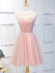 Evening Dresses, Elegant Short Pink Tulle Prom Dresses, Short Pink Tulle Formal Homecoming Dresses