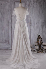 Wedding Dresses Inspo, Elegant Short Sleeve A-line Lace Wedding Dress