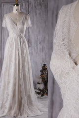 Wedding Dresses Idea, Elegant Short Sleeve A-line Lace Wedding Dress