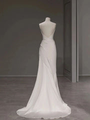 Wedding Dresses Gown, Elegant Spaghetti Straps Sheath Simple Silk Satin Wedding Dress Floor Length