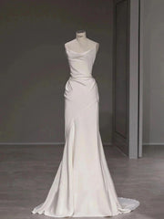Wedding Dresses Unique, Elegant Spaghetti Straps Sheath Simple Silk Satin Wedding Dress Floor Length