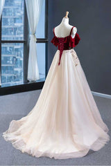 Bridesmaid Nail, Elegant Straps Tulle with Velvet Red Long Prom Formal Dress,Maxi Dresses