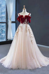 Fashion Dress, Elegant Straps Tulle with Velvet Red Long Prom Formal Dress,Maxi Dresses