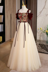 Bridesmaid Dresses 2023, Elegant Tulle Embroidery Long Evening Dress, Cute Off the Shoulder Party Dress