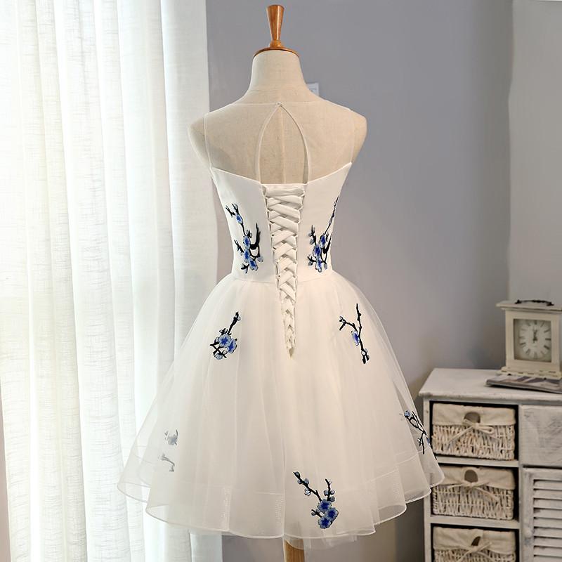 Wedding, Embroidery Flowers Cheap Short Homecoming Dress Prom Dresses,Formal Dress