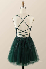 Prom Dresses Short, Emerald Green Appliques A-line Short Homecoming Dress