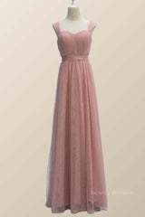 Evening Dress Shopping, Empire Blush Pink Tulle A-line Long Bridesmaid Dress