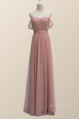 Evening Dress Shops, Empire Blush Pink Tulle A-line Long Bridesmaid Dress