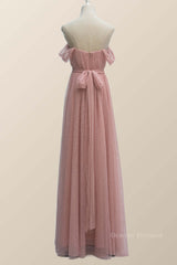 Evening Dress Near Me, Empire Blush Pink Tulle A-line Long Bridesmaid Dress