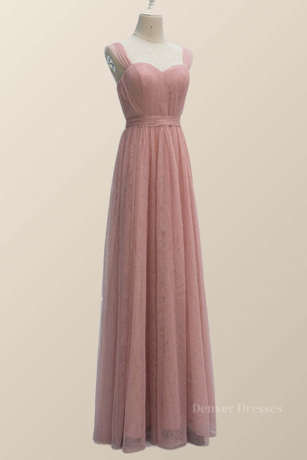 Evening Dresses Near Me, Empire Blush Pink Tulle A-line Long Bridesmaid Dress