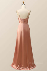 Dream Dress, Empire Blush Silk A-line Long Bridesmaid Dress with Slit