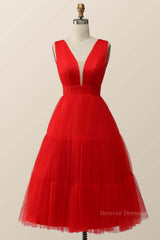 Bridesmaid Dress Color, Empire Red Tulle A-line Midi Dress