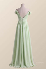 Formal Dresses Ballgown, Empire Sage Green Chiffon Pleated V Neck Bridesmaid Dress