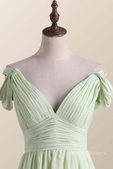 Formal Dress Party Wear, Empire Sage Green Chiffon Pleated V Neck Bridesmaid Dress
