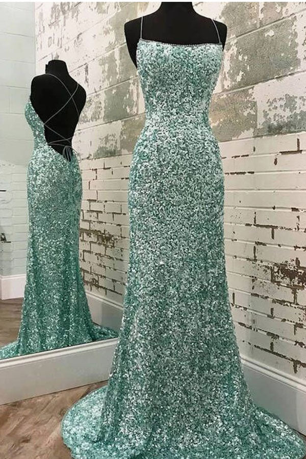 Yellow Prom Dress, Sparkly Mint Sequin Mermaid Long Party Prom Dress for Women, Shiny Evening Dress