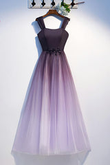 Prom Dresses With Shorts, Unique A Line Ombre Purple Beading Prom Dresses With Lace Up Long Dance Dresses