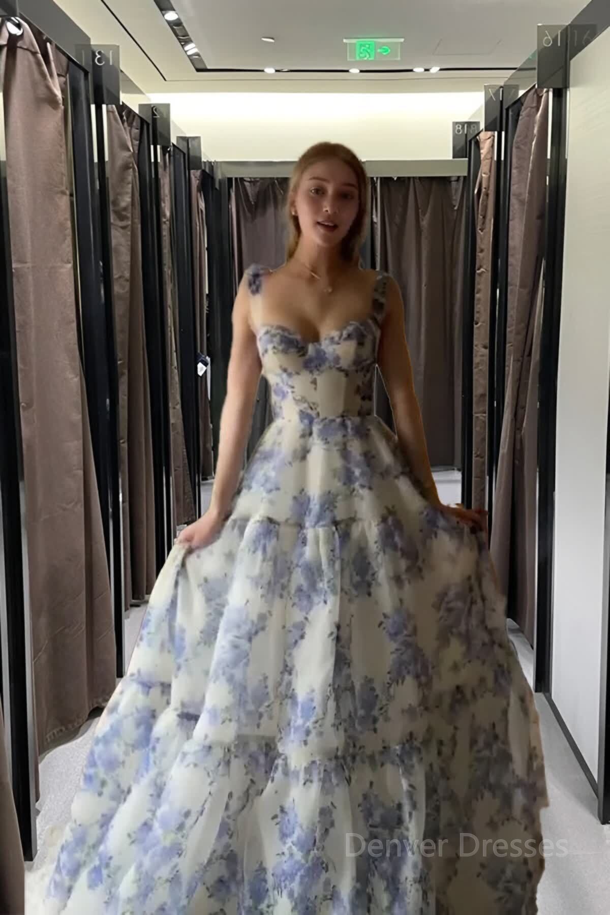 Fairy Tales Printed Sleeveless A-Line Prom Dresses,Long Evening Party Dress Main image