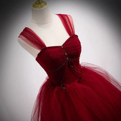 12 Th Grade Dance Dress, Fairytale Tulle Burgundy Sweet 16th Dress Ball Gown for Prom,Princess Formal Dresses
