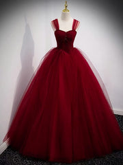 Prom Pictures, Fairytale Tulle Burgundy Sweet 16th Dress Ball Gown for Prom,Princess Formal Dresses