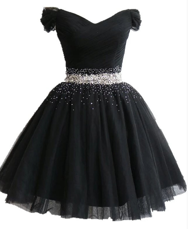 Prom Dress 2018, Fashionable Black Short Beaded Party Dress, Black Prom Dress