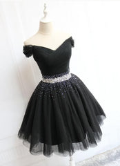 Prom Dress Backless, Fashionable Black Short Beaded Party Dress, Black Prom Dress