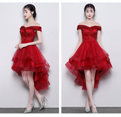 Bridesmaid Dresses Colors, Fashionable High Low Party Dress, Red Off Shoulder Homecoming Dress
