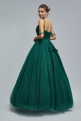 Evening Dresses For Ladies Over 69, Dark Green Lace Up Beading Long Prom Dresses