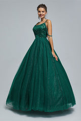 Evening Dresses Suits, Dark Green Lace Up Beading Long Prom Dresses