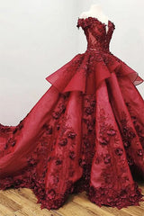 Bridesmaid Dresses Elegant, Ball Gown Off the Shoulder Prom Dress with Beading, Puffy Long Quinceanera Dress