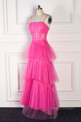 Party Dress Up Ideas Halloween Costumes, Fuchsia A-line Spaghetti Straps boning Sheer Long Prom Dress