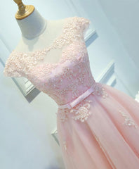 Bridesmaid Dress Trends, Pink Lace Tulle Short Prom Dress, Pink Evening Dress