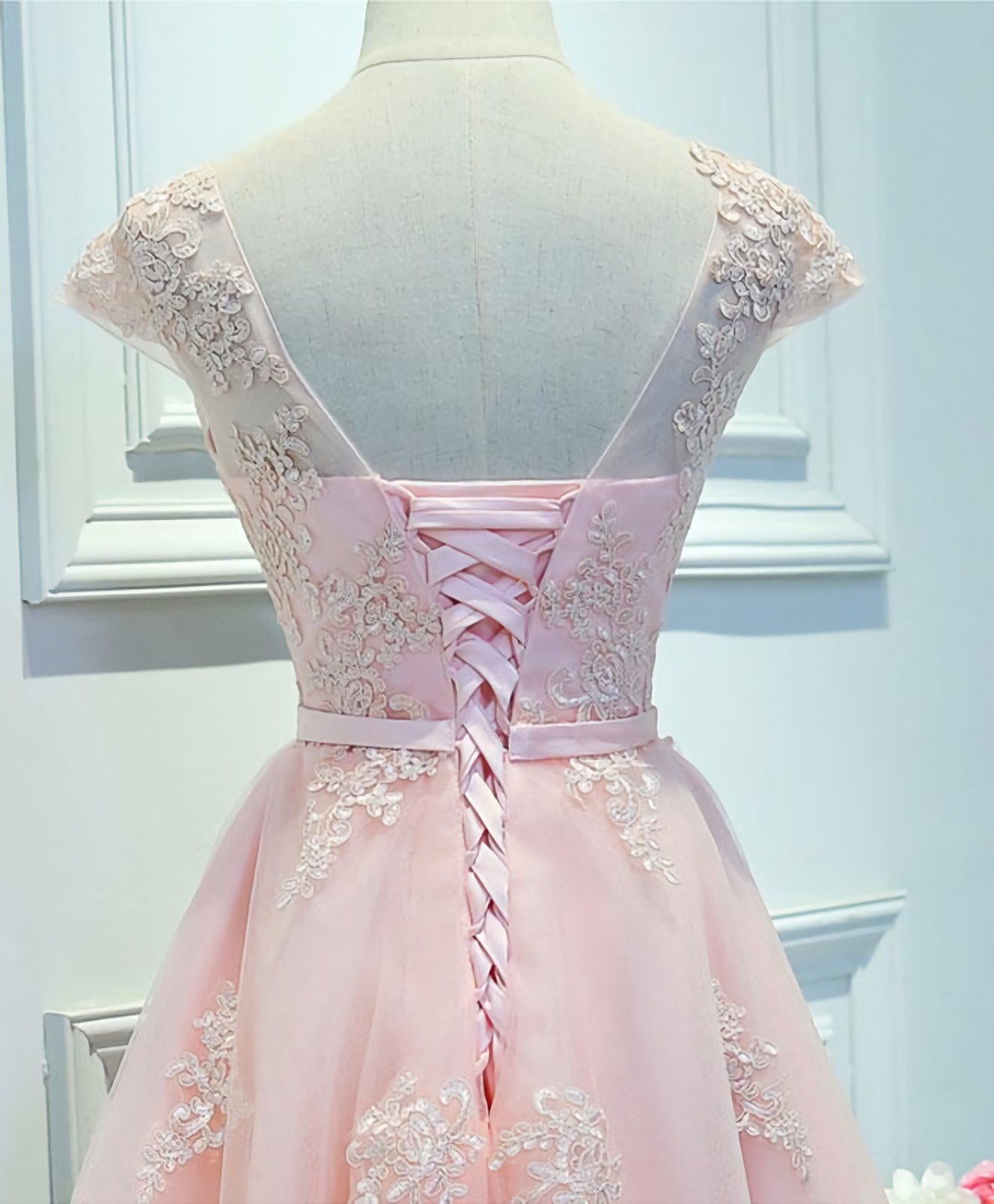 Bridesmaid Dress Color, Pink Lace Tulle Short Prom Dress, Pink Evening Dress