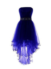 Flower Girl Dress, Royal Blue Tulle High Low Scoop Homecoming Dresses, Blue Party Dress