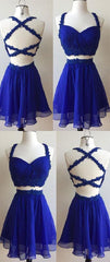 Party Dresses And Tops, Cute Homecoming Dress, Blue Two Pieces Lace Short Prom Dress, Cute Homecoming Dress