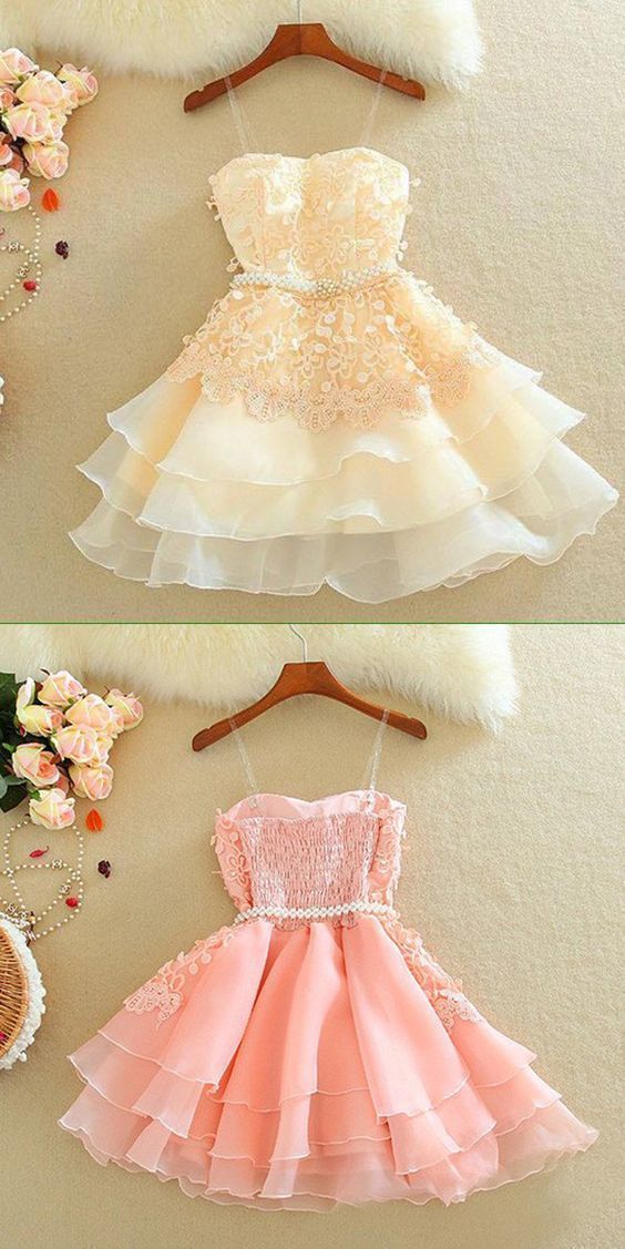 Simple Wedding Dress, Lovely Homecoming Dress, Sweetheart Mini Homecoming Dress, Lace Appliques Layered Homecoming Dresses