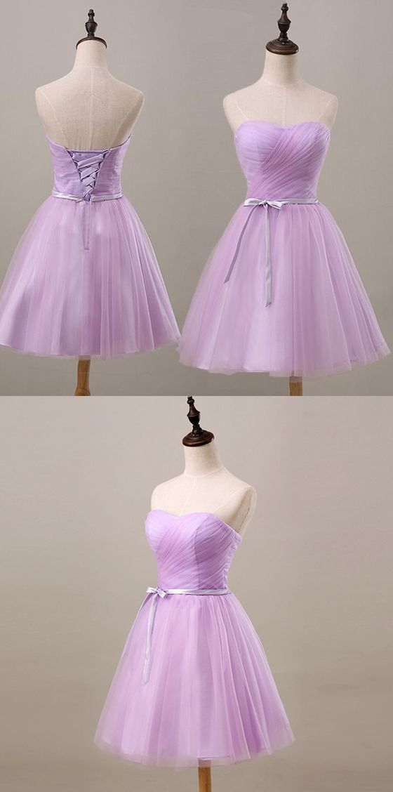 Party Dresses Express, Youthful Lavender Homecoming Dress, Sweetheart Short Prom Party Dress, Ruched With Sash Bridesmaid Dress