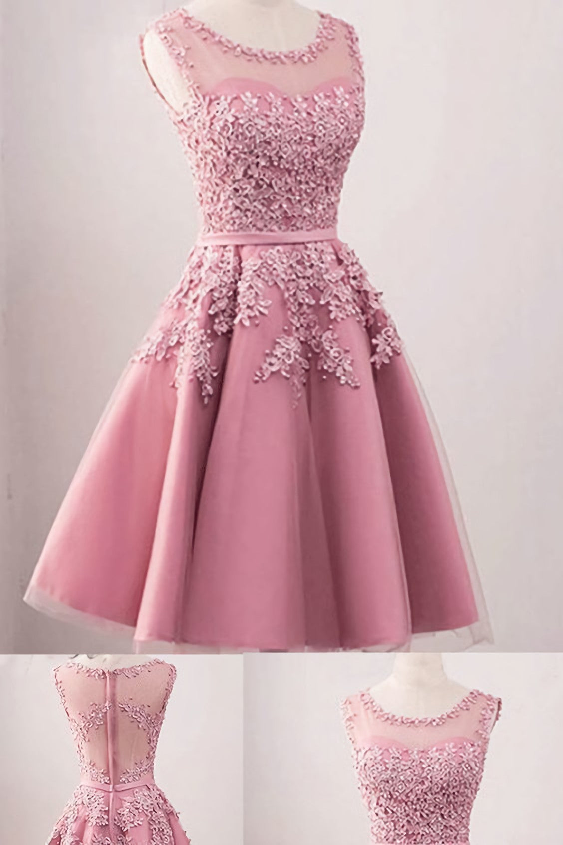 Prom Dress2028, elegant Pink Tulle Short Appliques Girl Homecoming Dresses