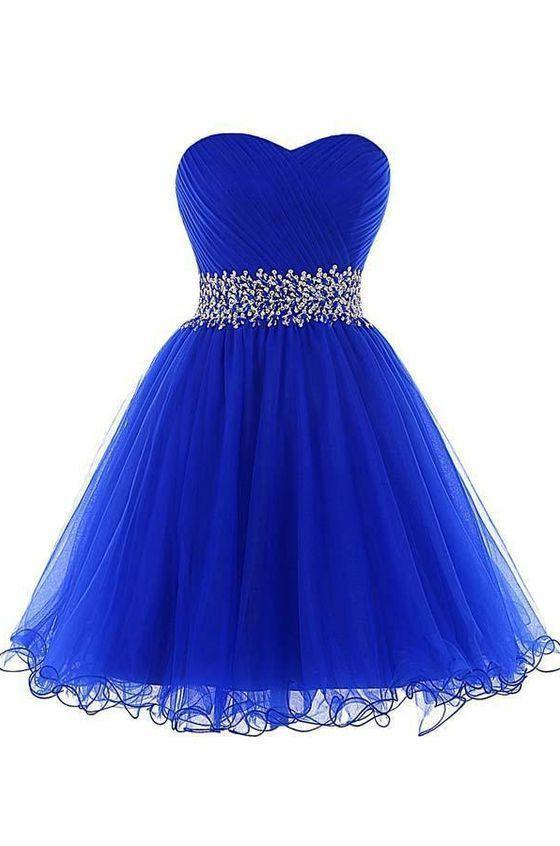 Party Dresses Online Shop, A Line Homecoming Dresses, A Line Sweetheart Short Tulle Lace Up Royal Blue Homecoming Dress