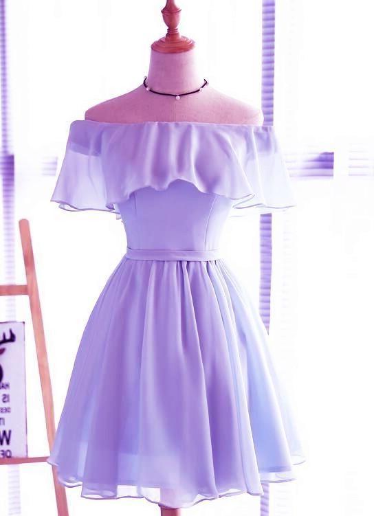 Party Dress Ball, Lavender Chiffon Off Shoulder Short Bridesmaid Dresses, Cute Homecoming Dress, Lovely Party Dresses