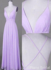 Wedding Decor, Lavender Chiffon Cross Back V Neckline Prom Gowns Chiffon Fashion Junior Prom Dress